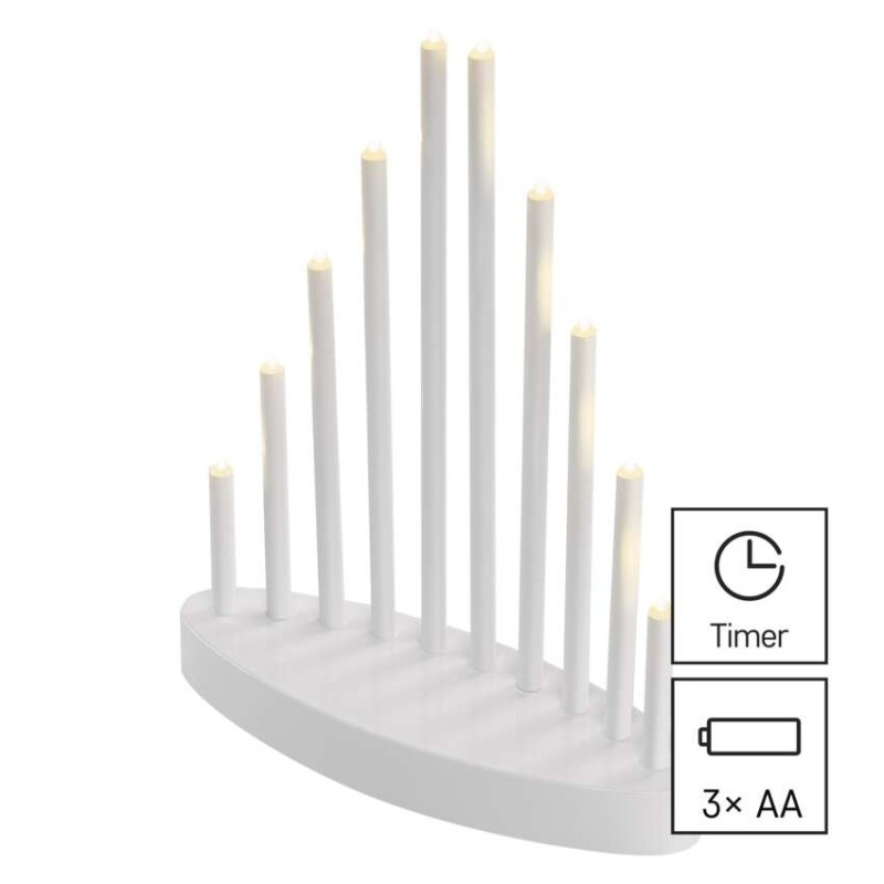 LED svietnik biely, 24,5 cm, 3x AA, vnútorný, teplá biela, časovač 6