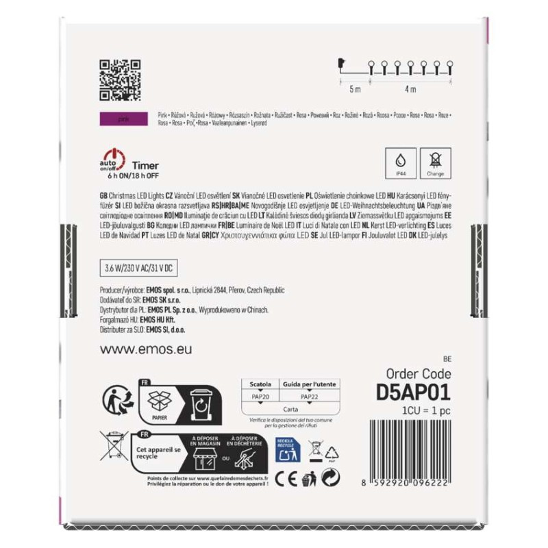 LED svetelná cherry reťaz – guličky 2,5 cm, 4 m, vonkajšia aj vnútorná, ružová, časovač 9