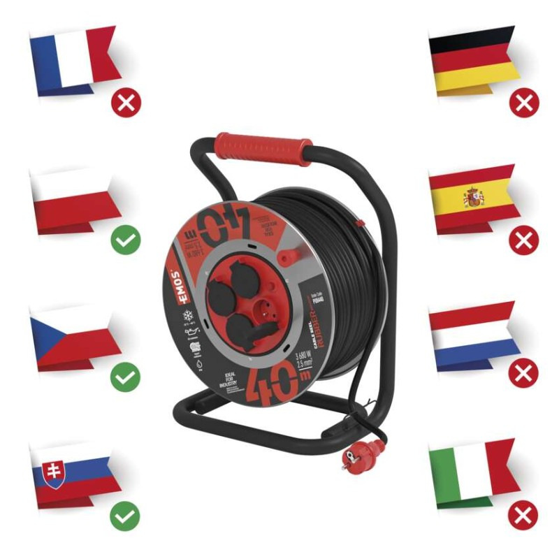 Vonkajší predlžovací kábel na bubne 40 m / 4 zás. / čierny / guma-neoprén / 230V / 2,5 mm2 2