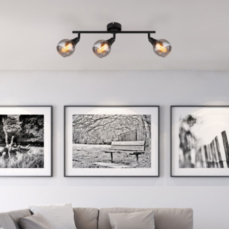 Stropné svietidlo, čierny kov, sklo dymovej farby, DxŠxV: 450x90x166mm, bez žiaroviek 3xE14, max. 40 1