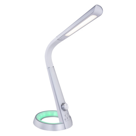 Stolová lampa, plast strieborný a biely, flexo, USB nabíjanie, nočné svetlo RGB, stmievateľné, menič 8