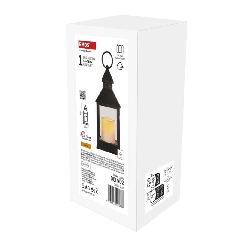 LED dekorácia – lampáš antik čierna blikajúca, 3x AAA, vnútorný, vintage, časovač 1