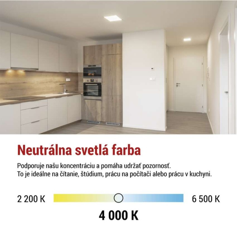 LED prisadené svietidlo FLORI štvorcový, biele, 22W, neutrálna biela 6