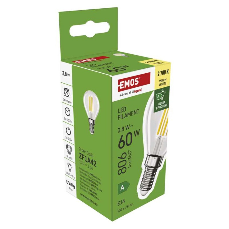 LED žiarovka Filament Mini Globe A CLASS / E14 / 3,8 W (60 W) / 806 lm / teplá biela 10