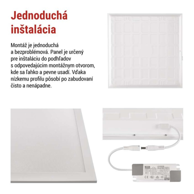 LED panel DIXXO backlit 60×60, štvorcový vstavaný biely, 36W neutrálna b. UGR 5