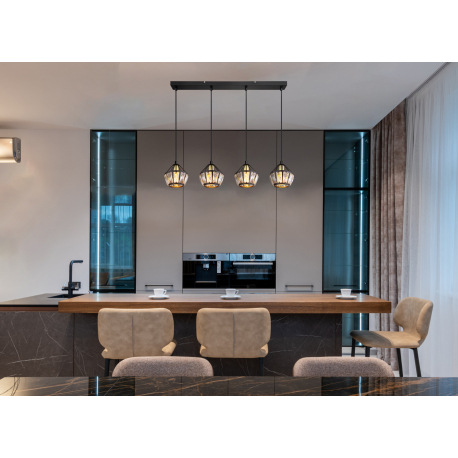 Závesné svietidlo, kov čierny matný, kov mosadz, kovové tyče čierne matné, sklenené krištále priehľa 10