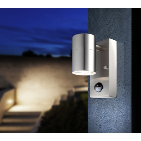 Vonkajšie svietidlo, nerezová ocel, sklo priehľadné, vrátane LED 10705, IP44, senzor: 100°, rozpätie 4