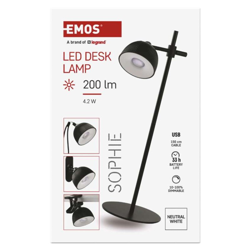 LED stolná lampa SOPHIE, dobíjacia, čierna 10