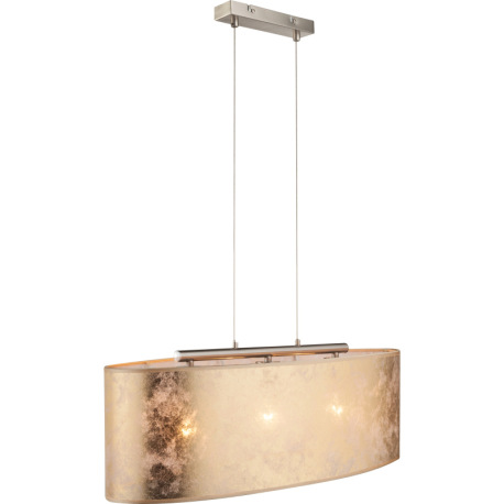 Závesné svietidlo, kov nikel matný, plast, textil zlatý, satinovaný akryl, výška tienidla 20 cm, DxŠ 2