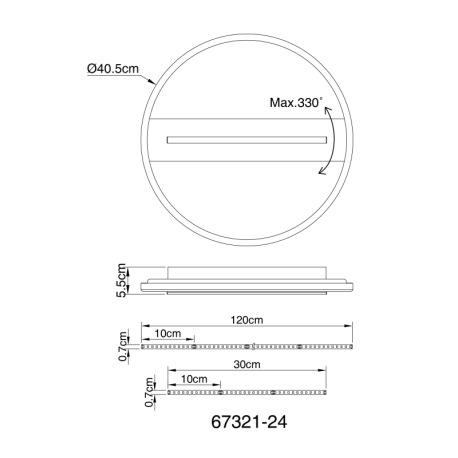 Stropné svietidlo, kov vzhľad dreva, hliník čierny matný, silikón biely, výkyvné rameno, ø: 405 mm, 9
