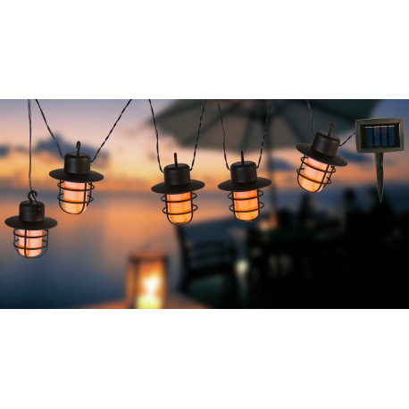 Solárne svietidlo, plast čierny, plast biely, 10 svietidiel, prívod 200 cm, efekt ohňa, IP44, vypína 8