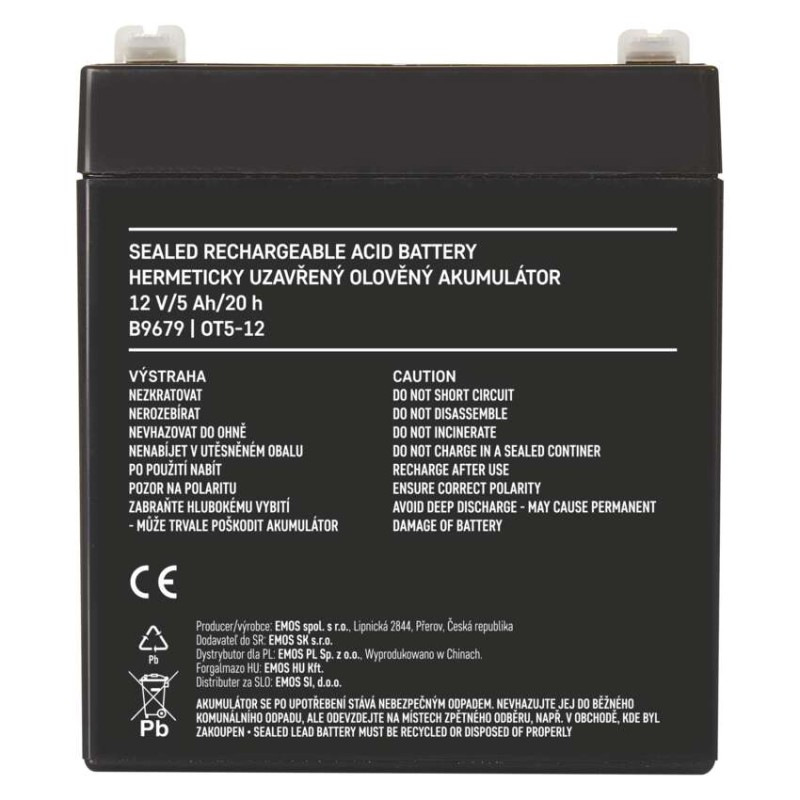 Bezúdržbový olovený akumulátor 12 V/5Ah, faston 6,3 mm 2
