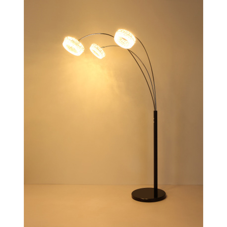 Stojacia lampa, matný čierny kov, číry akryl, číre sklenené kryštály, čierny PVC kábel, dotykové zap 19