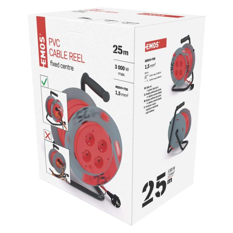 Predlžovací kábel na bubne 25 m / 4 zásuvky / červený / PVC / 230 V / 1,5 mm2 1