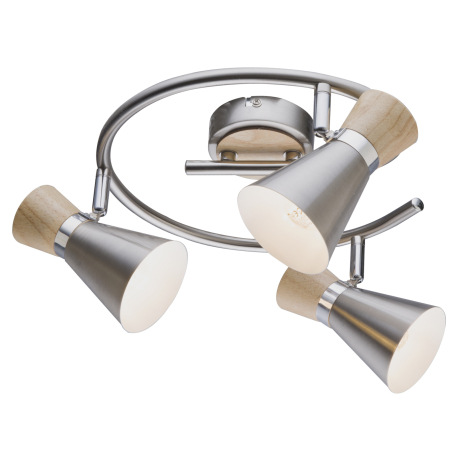 Stropné svietidlo, drevo, kov, nikel, chróm, Ø: 280, V: 160, bez žiaroviek 3xE14, max. 25W 230V