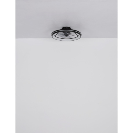 Stropný ventilátor, kov/hliník čierny matný, plast biely/dymový, stmievateľný, niekoľko úrovní cez n 11
