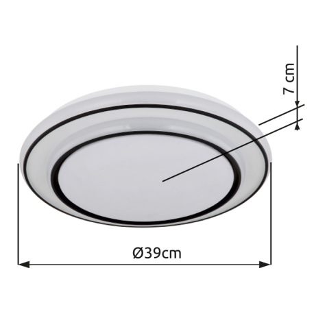 Stropné svietidlo, kov biely, akryl čierny, akryl biely, ø: 390mm, V: 70mm, vrátane LED 24W 230V, zd 14