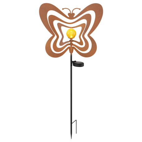 Solárne svietidlo, kov, imitácia hrdze, kov čierny, plast čierny matný, jantárová guľa s efektom pop 14