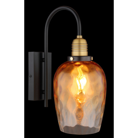 Nástenné svietidlo, kov čierny, sklo jantárové, priehľadné, kov mosadzný matný, smer svetla: nadol, 2