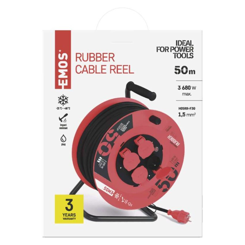 Vonkajší predlžovací kábel na bubne 50 m / 4 zásuvky / čierny / guma / 230 V / 1,5 mm2 11