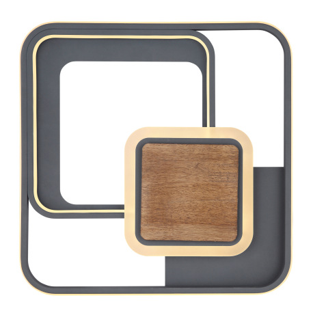 Stropné svietidlo, kov grafit, tmavohnedé drevo, akryl biely, DxŠxV:500x500x80, vrátane 1xLED 48W 23 10