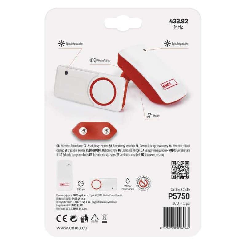 Domový bezdrôtový zvonček bez baterie P5750 do zásuvky 11