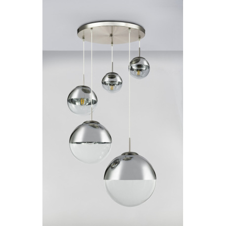Závesné svietidlo, kov nikel matný, sklo priehľadné chróm, 5 gúľ s priemerom: 2x15-20-25-33 cm, Ø650 7