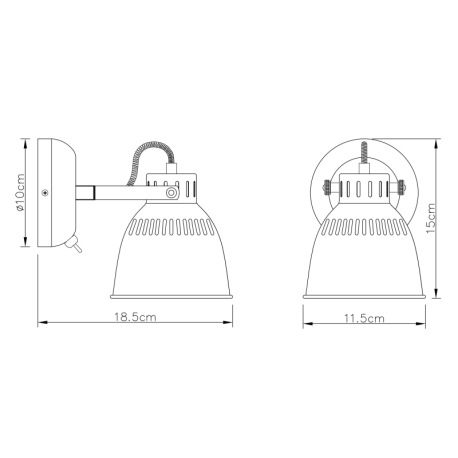 Nástenné svietidlo, kov, striebornošedé, ŠxV: 115x152mm, AL: 188mm, bez žiarovky 1x E14, max. 40W 23 4