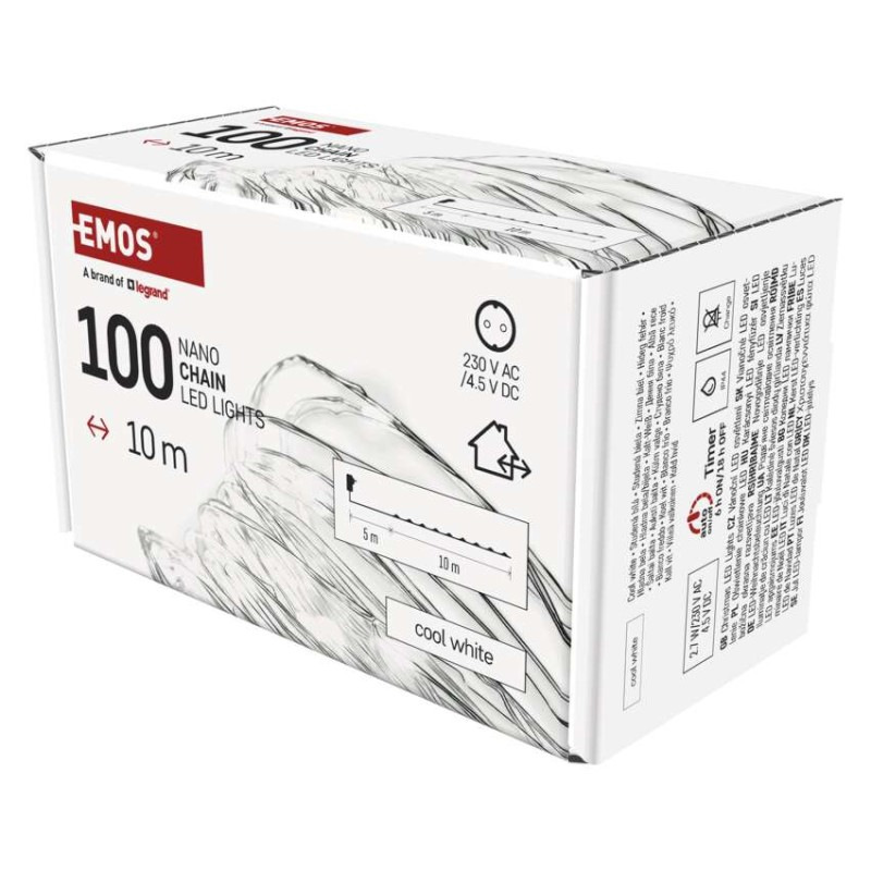 LED vianočná nano reťaz strieborná, 10 m, vonkajšia aj vnútorná, studená biela, časovač