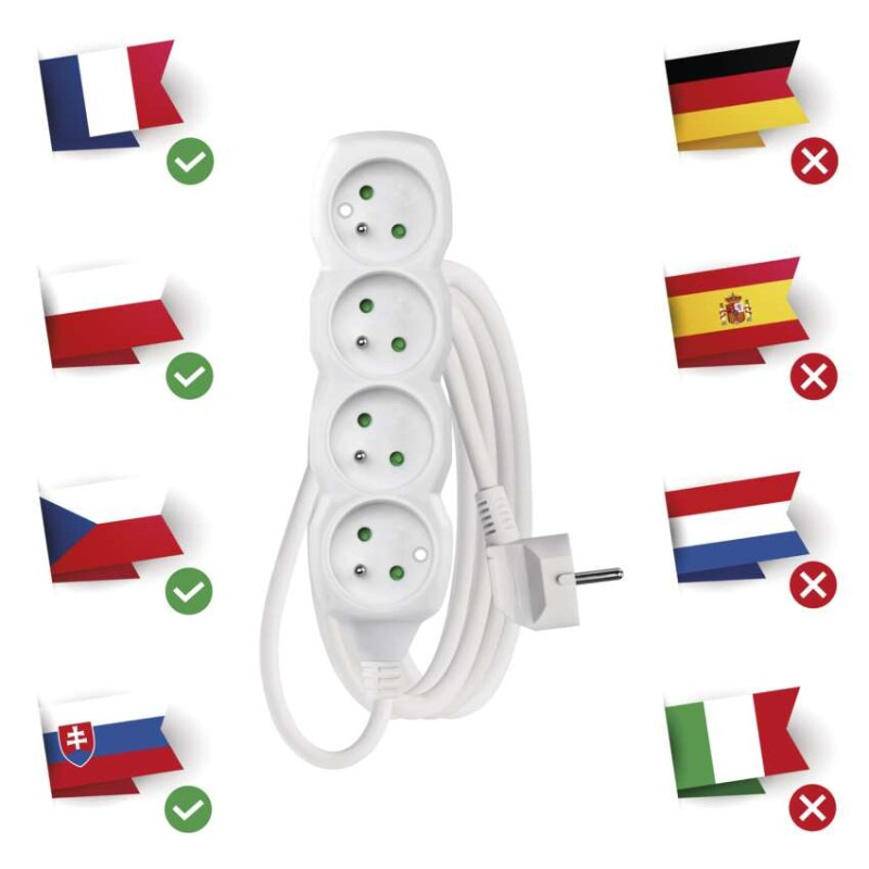 Predlžovací kábel 3 m / 4 zásuvky / biely / PVC / 1,5 mm2 1