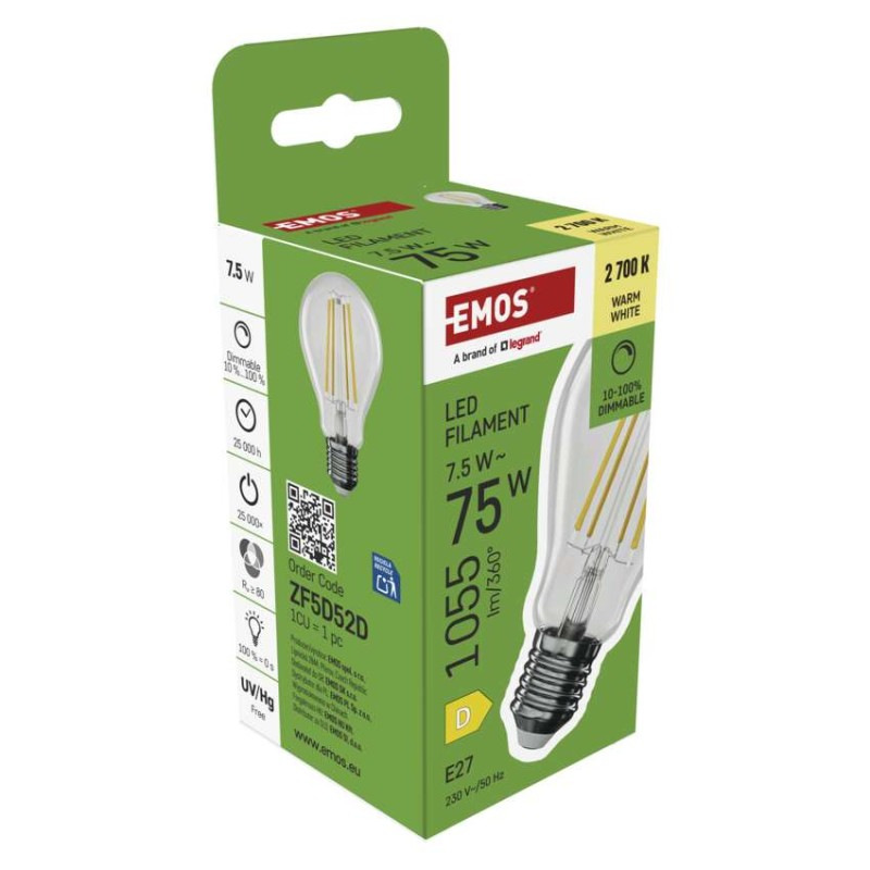 LED žiarovka Filament A60/ E27 / 7,5 W (75 W) / 1 055 lm / teplá biela / stmievateľné 10