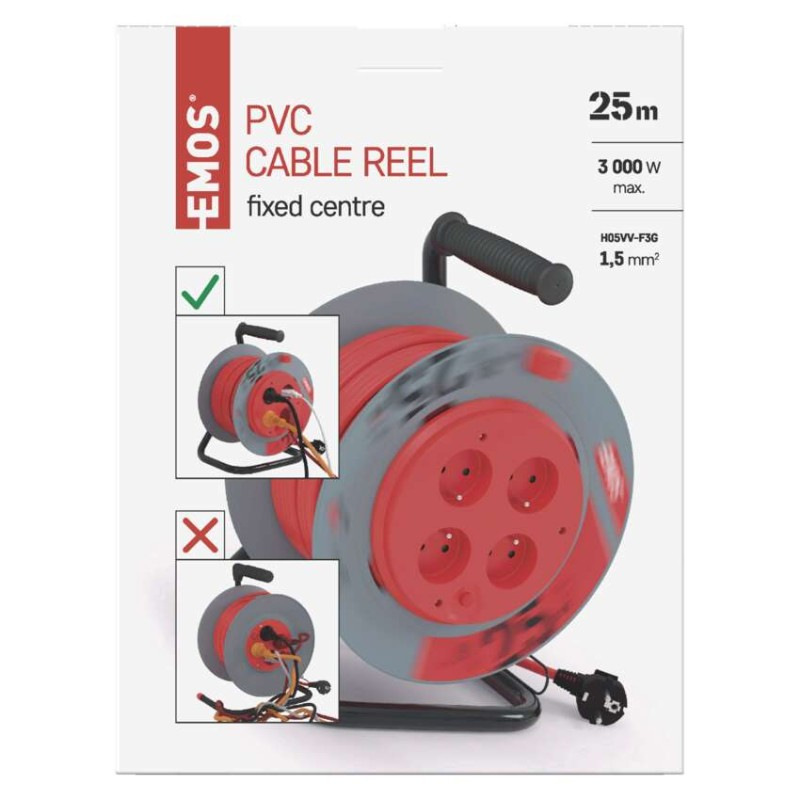 Predlžovací kábel na bubne 25 m / 4 zásuvky / červený / PVC / 230 V / 1,5 mm2 14