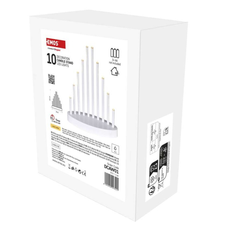 LED svietnik biely, 24,5 cm, 3x AA, vnútorný, teplá biela, časovač 1