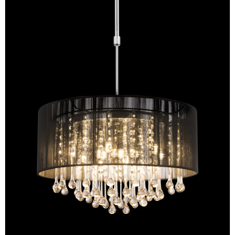 Závesné svietidlo, chróm, čierny hodváb, priehľadné sklenené kryštály, výškovo nastaviteľné 75-115 c 10