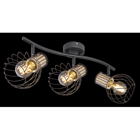 Stropné svietidlo, kov čierny, kov imitácia dreva, DxŠxV:525x240x185, bez žiaroviek 3xE27, max. 40W 7