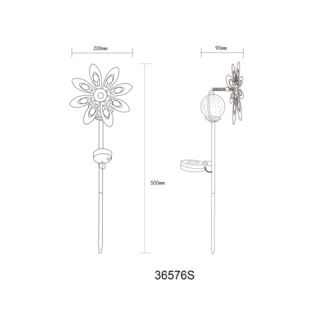 Solárne svietidlo, kov strieborno-sivý, kov čierny matný, číra sklenená guľa, žlté sklenené kryštály 7