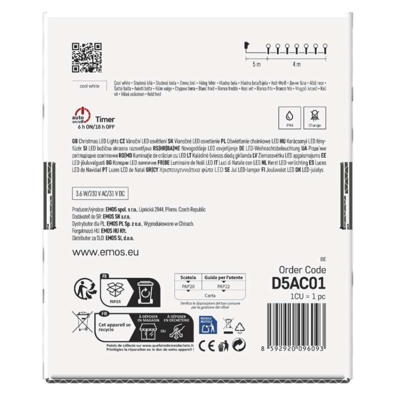 LED svet. cherry reťaz – guličky 2,5cm, 4 m, vonkajšia aj vnútorná, studená biela, časovač 9