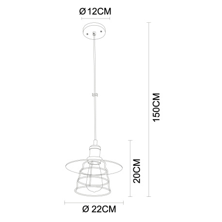Závesné svietidlo, kov čierny, mosadz, čierny PVC kábel, ø: 200mm, V:1500mm, bez žiarovky 1x E27, ma 8