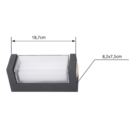 Vonkajšie svietidlo, hliník antracit matný, akryl transparentný, plast biely, IP54, ŠxV: 75x187mm, H 10