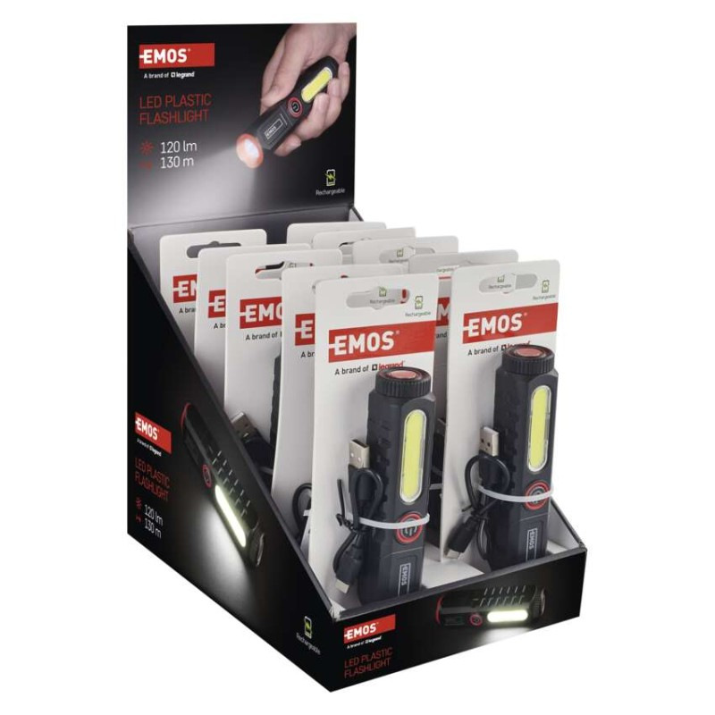 Dobíjacia plastová baterka LED P4720, 120 lm, 10 KS, display box 2