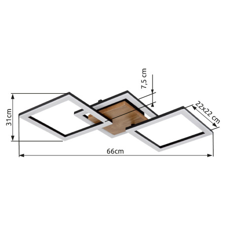 Stropné svietidlo, kov čierny, drevo tmavohnedé, plast biely, DxŠxV:660x310x75mm, vrátane LED 30W 23 11