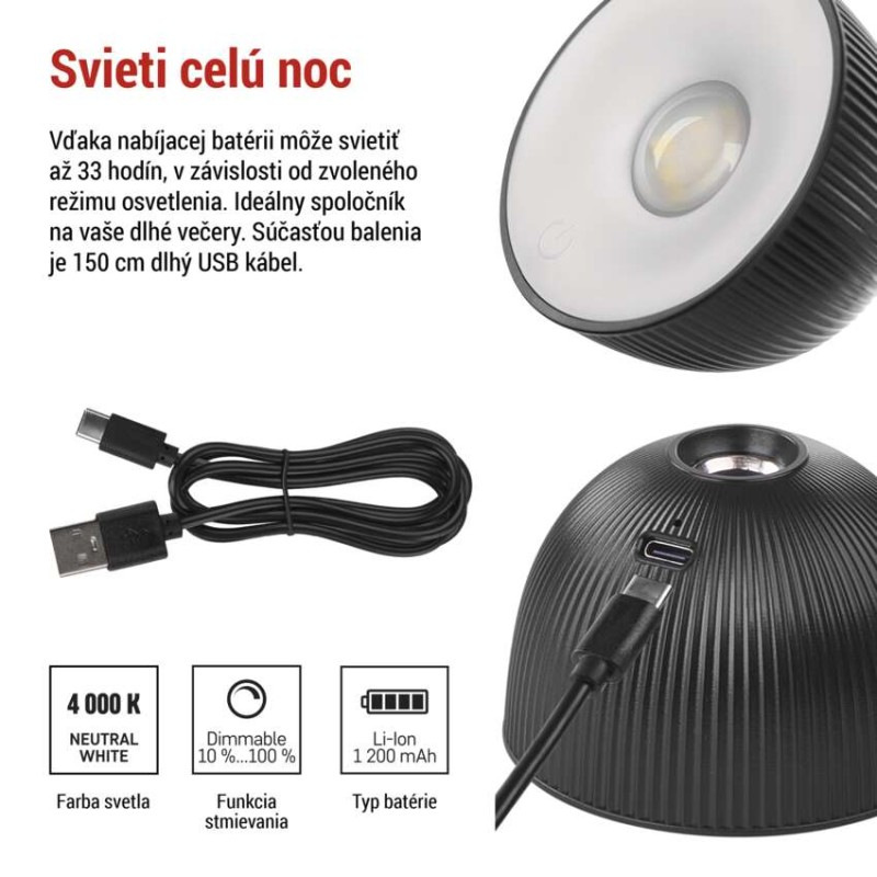 LED stolná lampa SOPHIE, dobíjacia, čierna 5