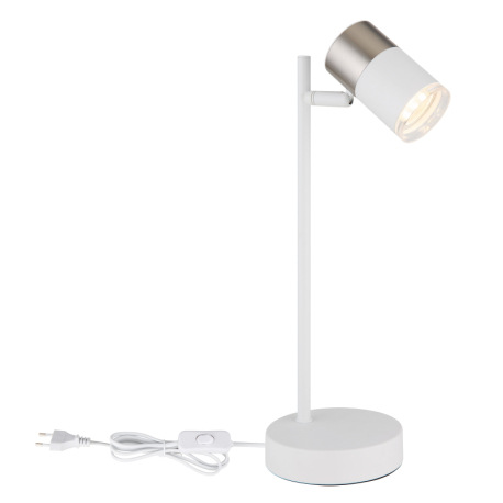 Stolové svietidlo, kov biely, hliník nikel, hliník biely, plast priehľadný, kábel PVC biely, kolísko 4