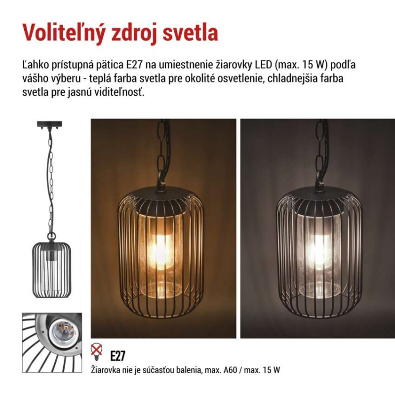 Zahradné závesné svietidlo SALVIA, 16 x 16 x 32 cm, 1 x E27, 15 W 3