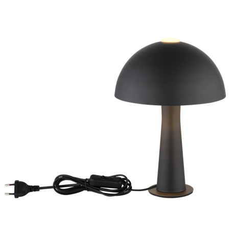 Stolná lampa z matného čierneho kovu, kábel z čierneho PVC, kolískový vypínač na kábli, ø: 200 mm, V 12