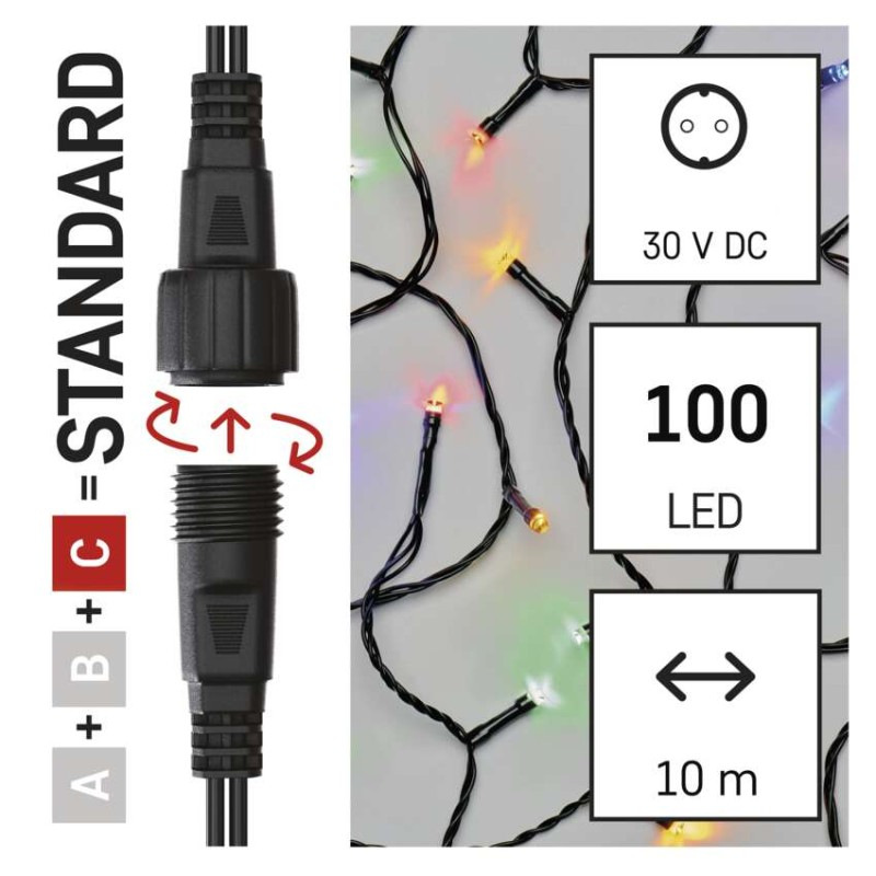 Standard LED spojovacia vianočná reťaz, 10 m, vonkajšia aj vnútorná, multicolor 1