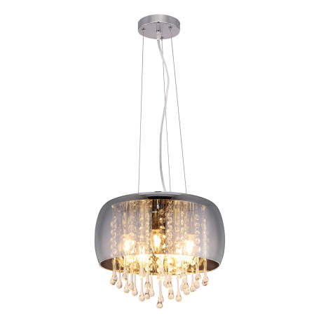 Závesné svietidlo, chróm, sklo dymové, sklenené krištále priehľadné, Ø350, V:1200, bez žiaroviek 5xE