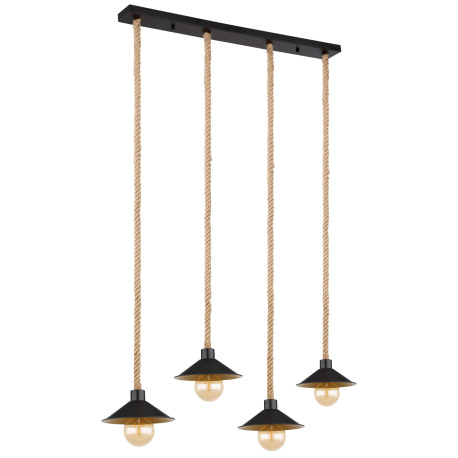 Závesné svietidlo, kov čierny a zlatý, lano, DxŠxV:1125x220x1700mm, bez žiaroviek 4x E27, max. 60W 2 3