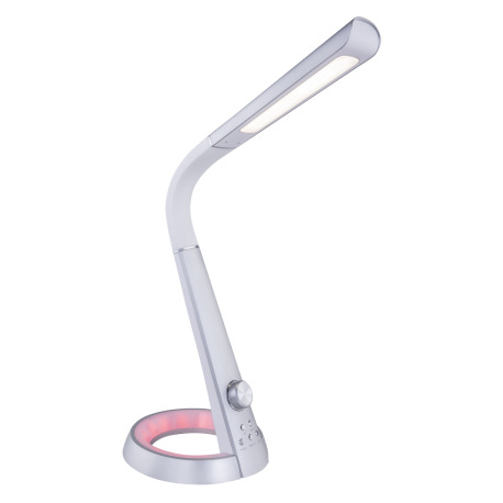 Stolová lampa, plast strieborný a biely, flexo, USB nabíjanie, nočné svetlo RGB, stmievateľné, menič 19