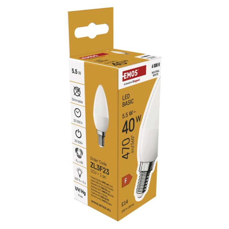 LED žiarovka Basic sviečka / E14 / 5,5 W (40 W) / 470 lm / Neutrálna biela 5